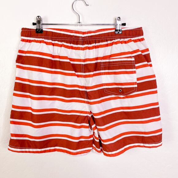 Zara Elastic Waist Pull On Striped Swim Trunks Board Shorts Orange size XL NWT - Picture 5 of 9